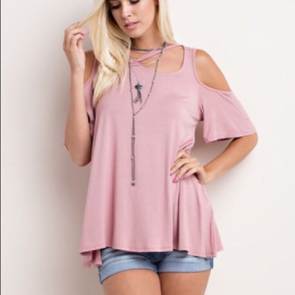 💫Dark mauve premium knit cold shoulder top NWT